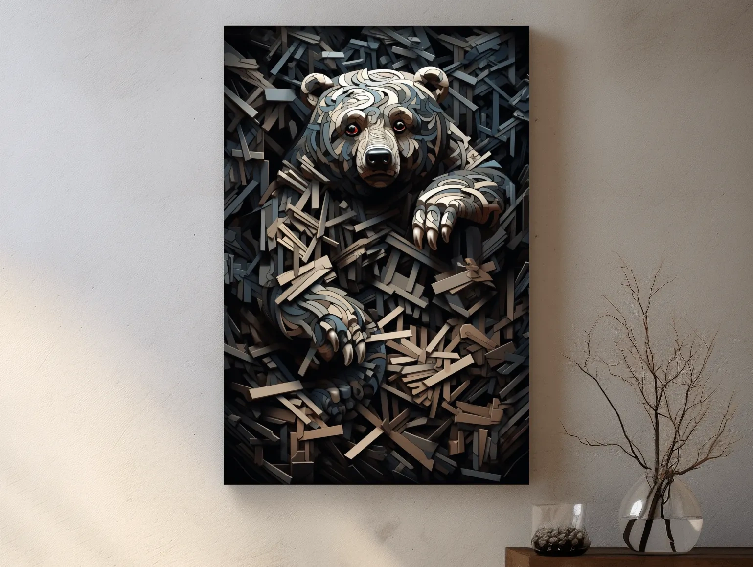 Deconstructed Hidden Grizzly Bear - 3D Abstract Wildlife Wall Art