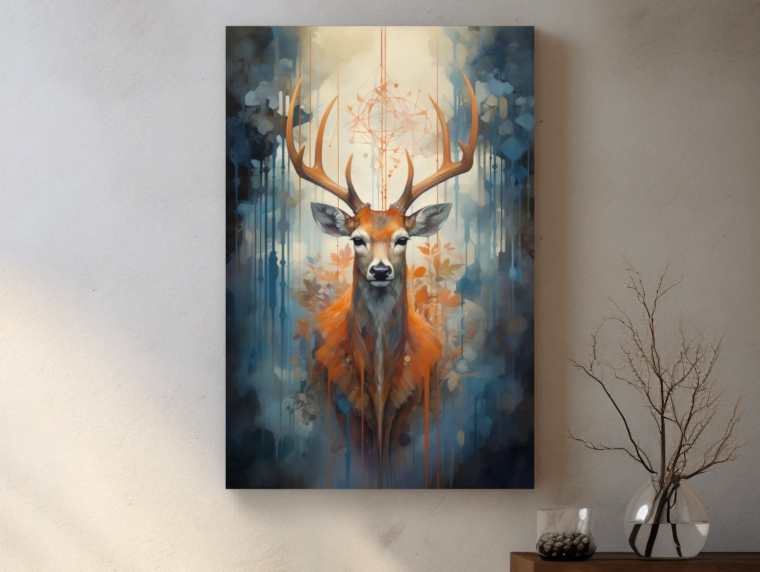 Abstract painting of a majestic deer head