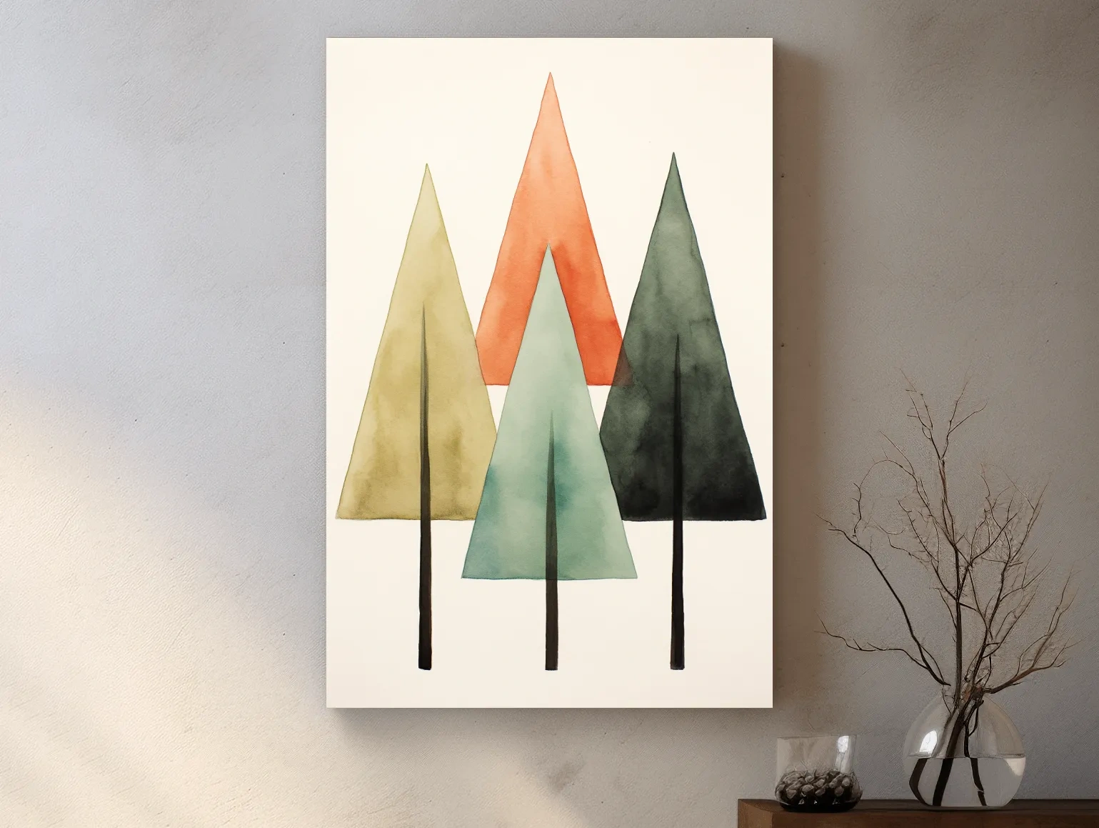 Minimalist Watercolor Pine Tree Trio - Scandinavian Forest Wall Art