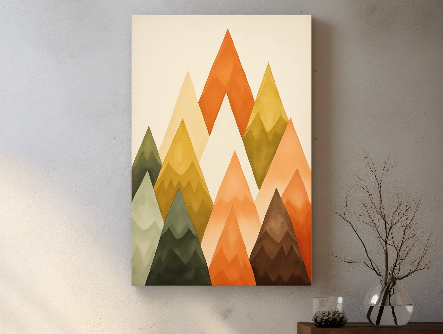 Minimalist Geometric Watercolor Mountains - Modern Scandinavian Landscape Wall Art