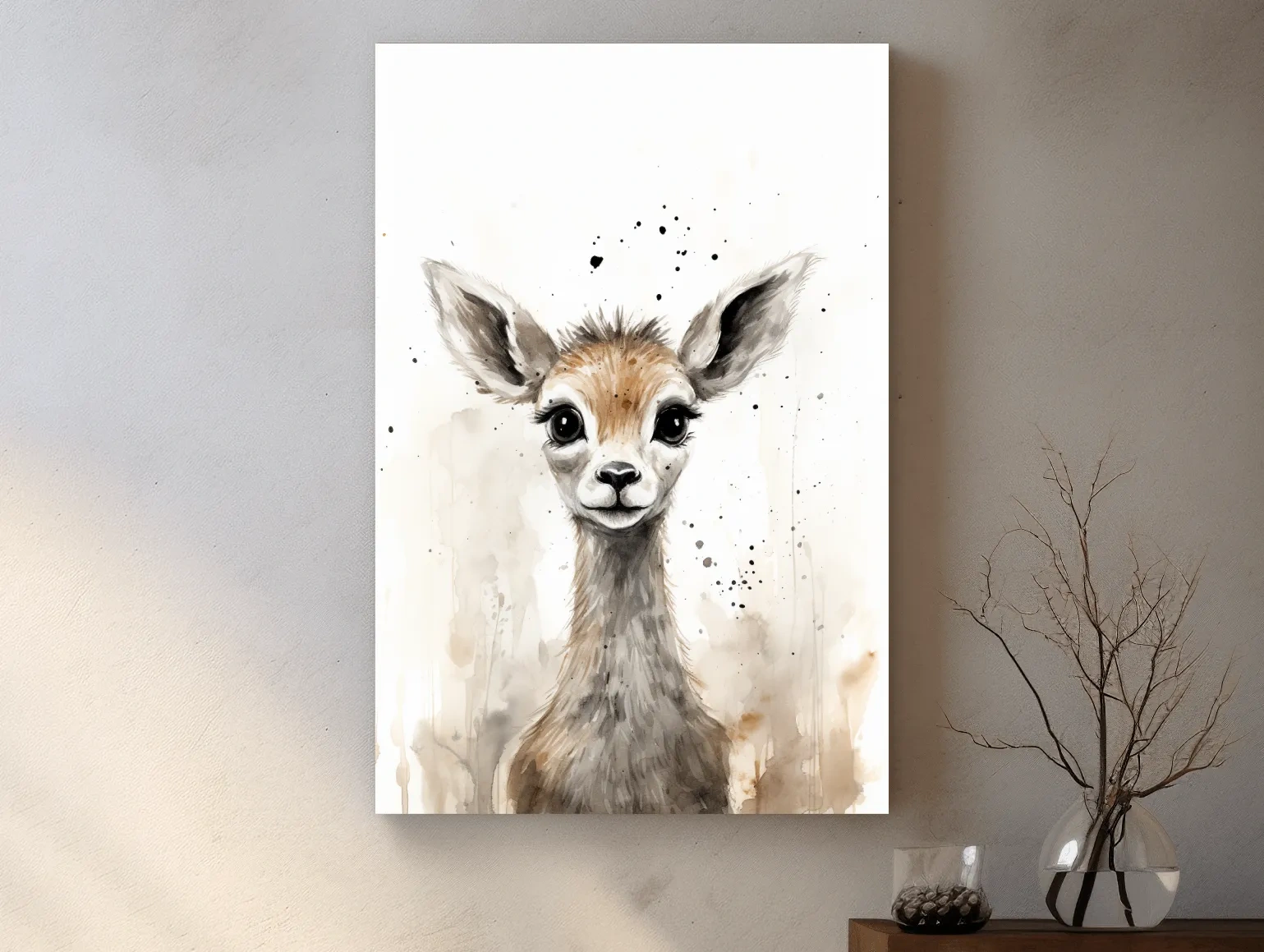 Cute Baby Deer Watercolor Portrait - Whimsical Nursery Animal Wall Art