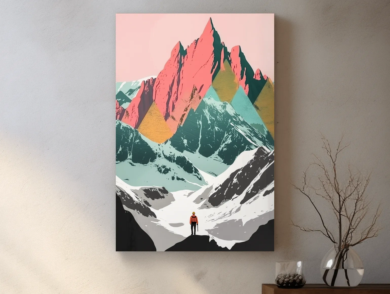 Simple flat colour 2d mountain art, colourful mountain ranges