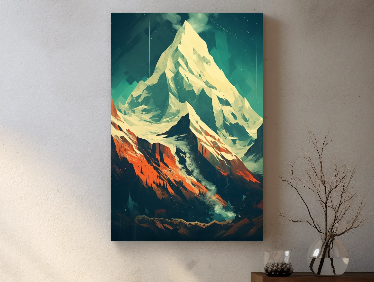 Retro Geometric Glacier Mountain Peak Artwork - Alpine Landscape Wall Art