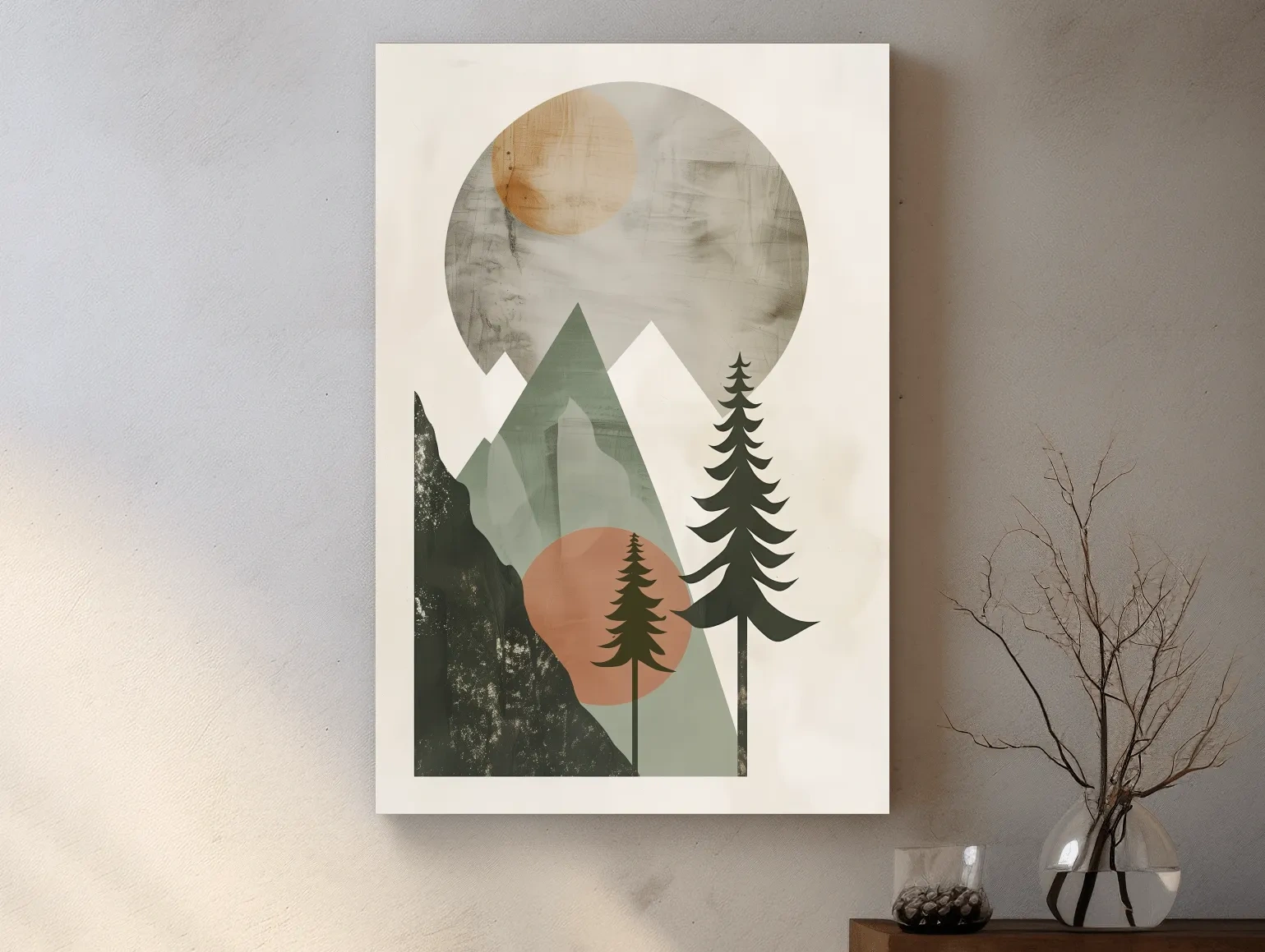 Minimalist Scandinavian Mountain Pines Landscape - Modern Boho Wall Art