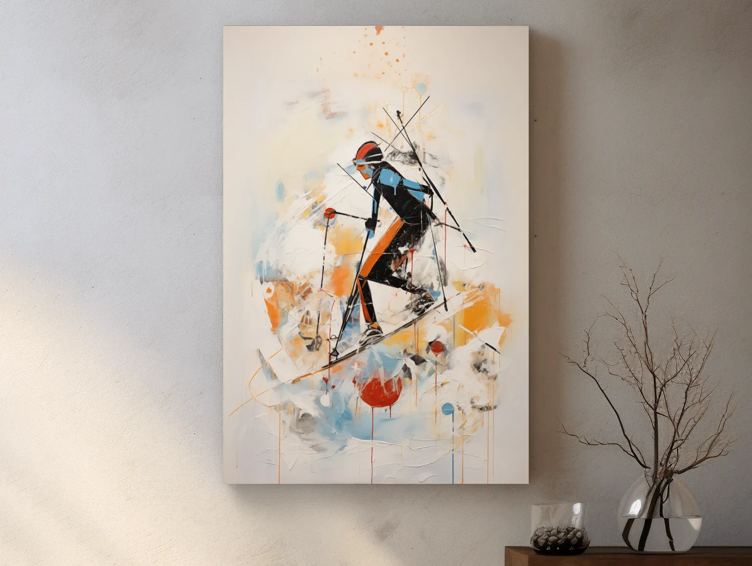 Abstract Ski Mountaineer Painting - Modern Winter Adventure Wall Art