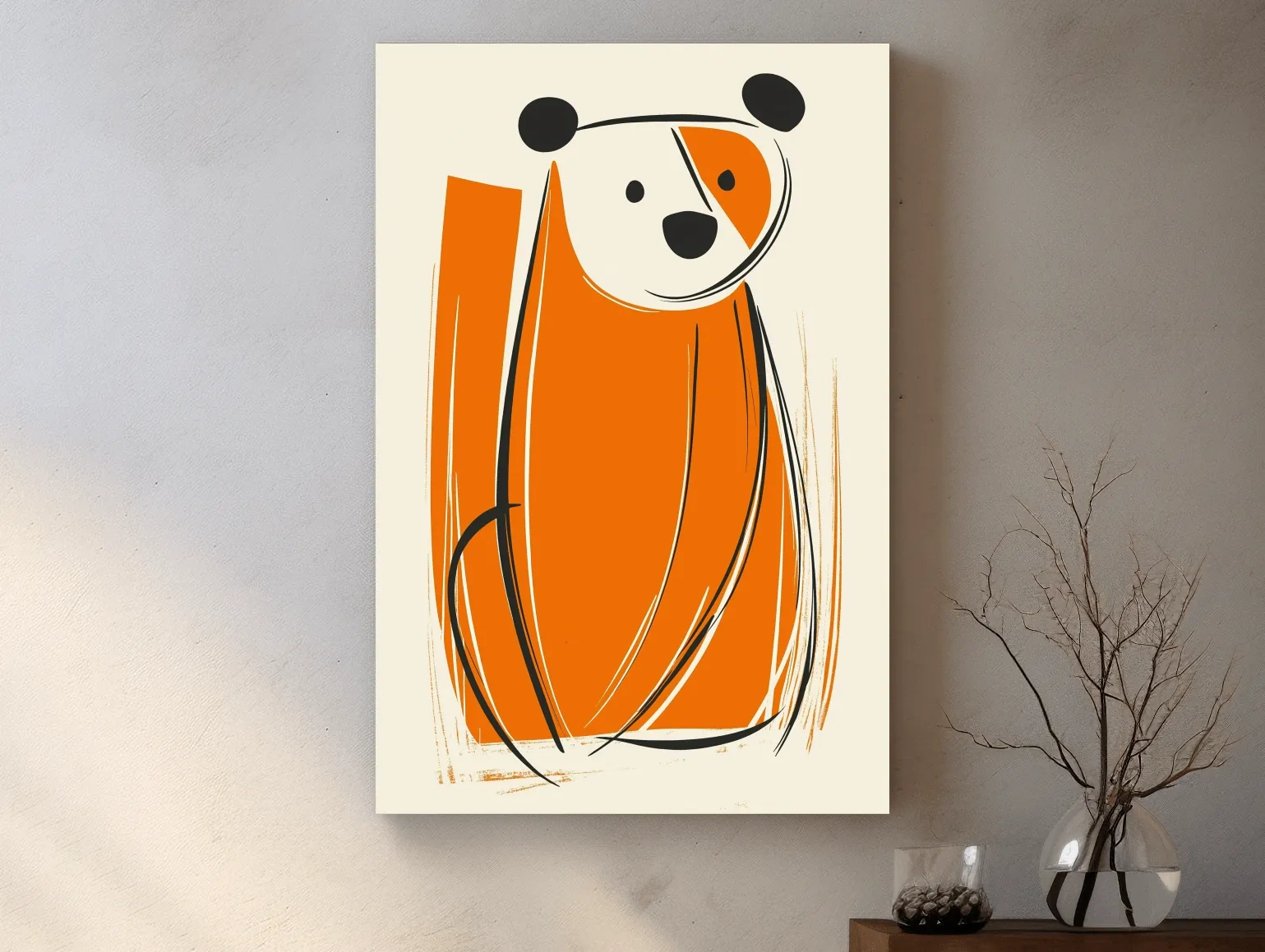 Minimalist Bear Caricature Illustration - Modern Nursery Wall Art