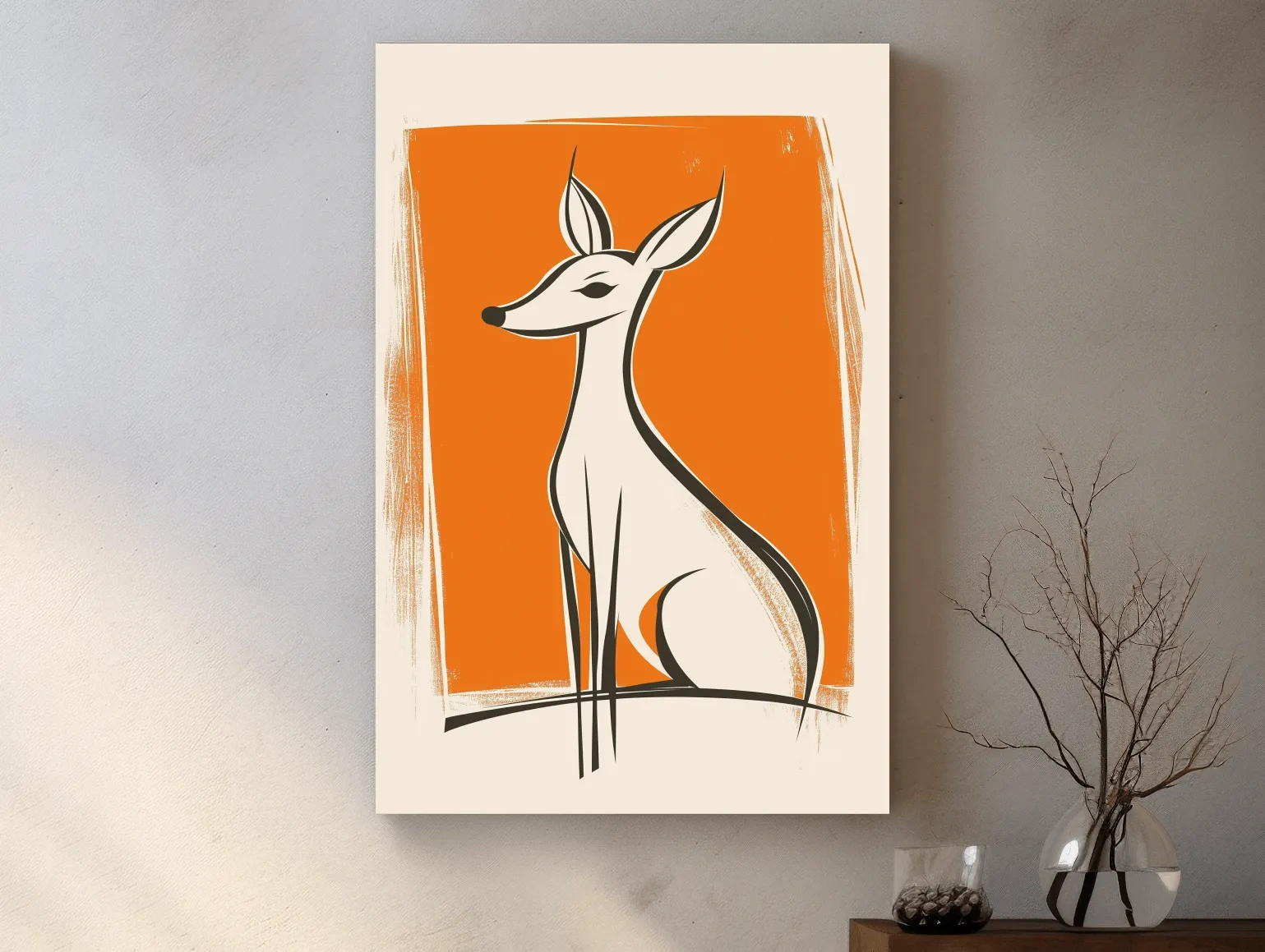 Stylized Deer Caricature Illustration - Mid Century Modern Wildlife Wall Art