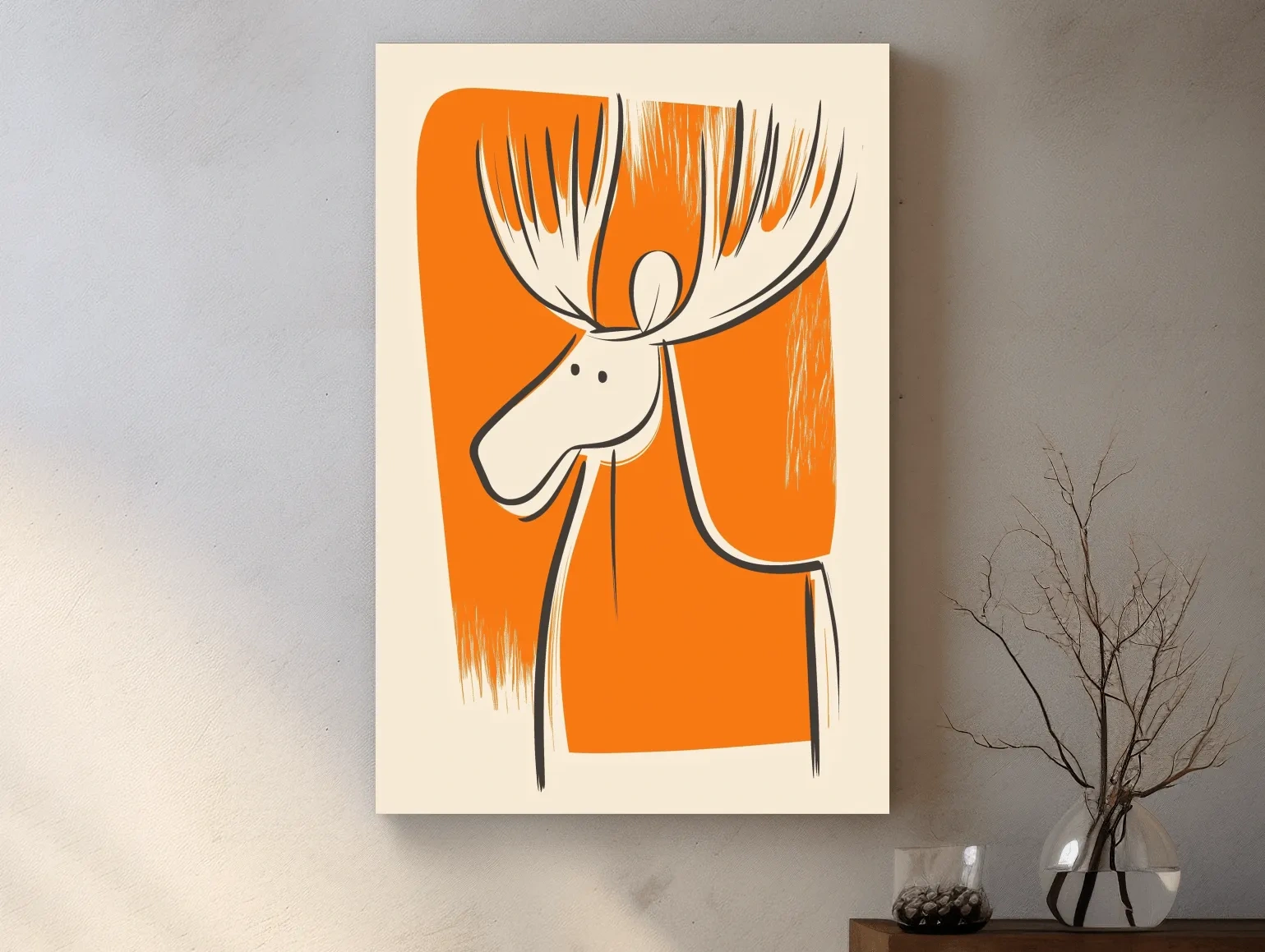 Minimalist Caricature Moose Illustration - Cartoon Wildlife Wall Art
