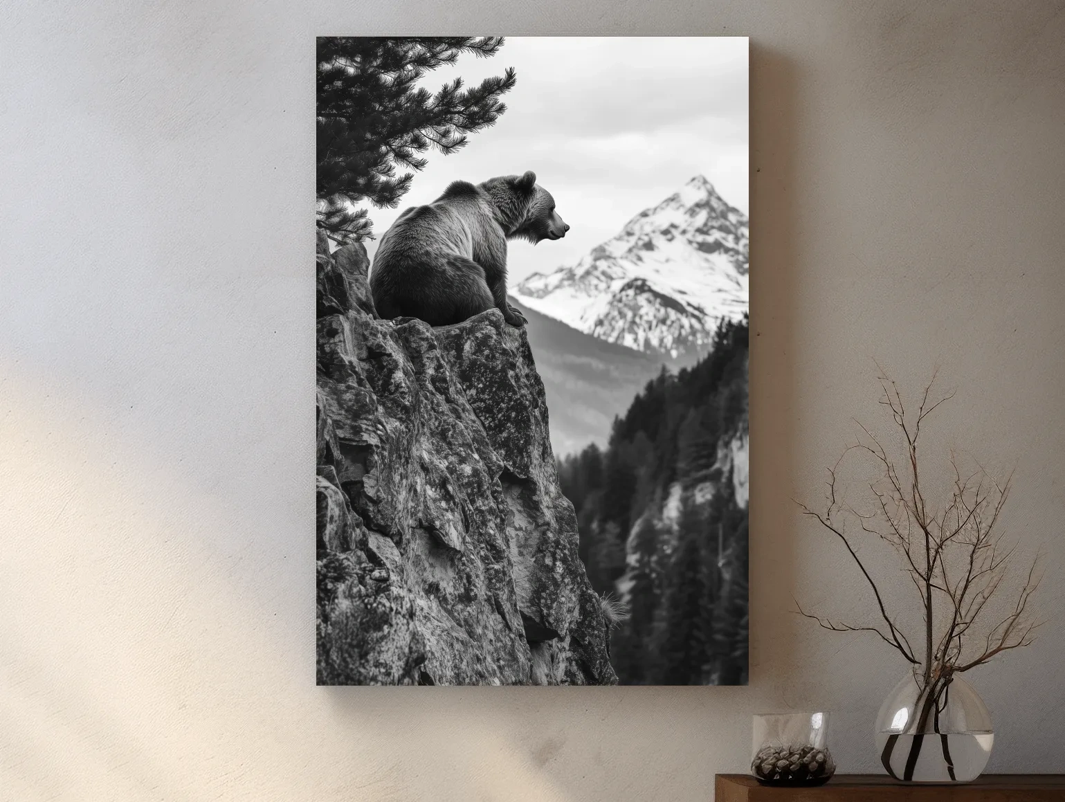 Black And White Grizzly Bear Photographic Artwork - Alpine Wildlife Wall Art
