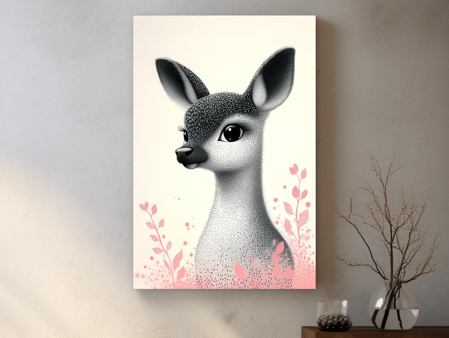 Cute Baby Deer Portrait Illustration - Childrens Nursery Animal Wall Art