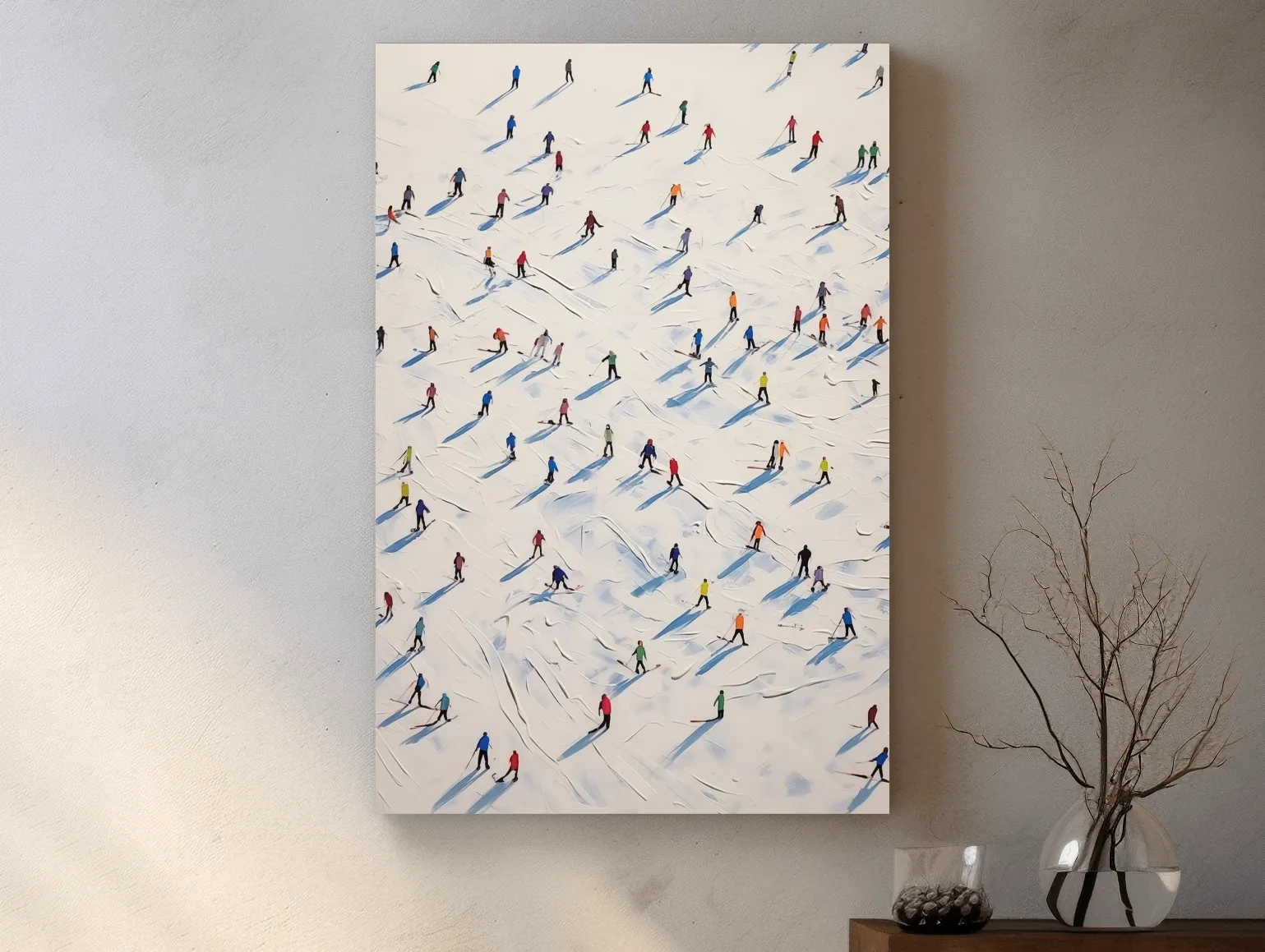 Colorful Skiers On Snowy Slopes - Modern Minimalist Winter Sports Wall Art