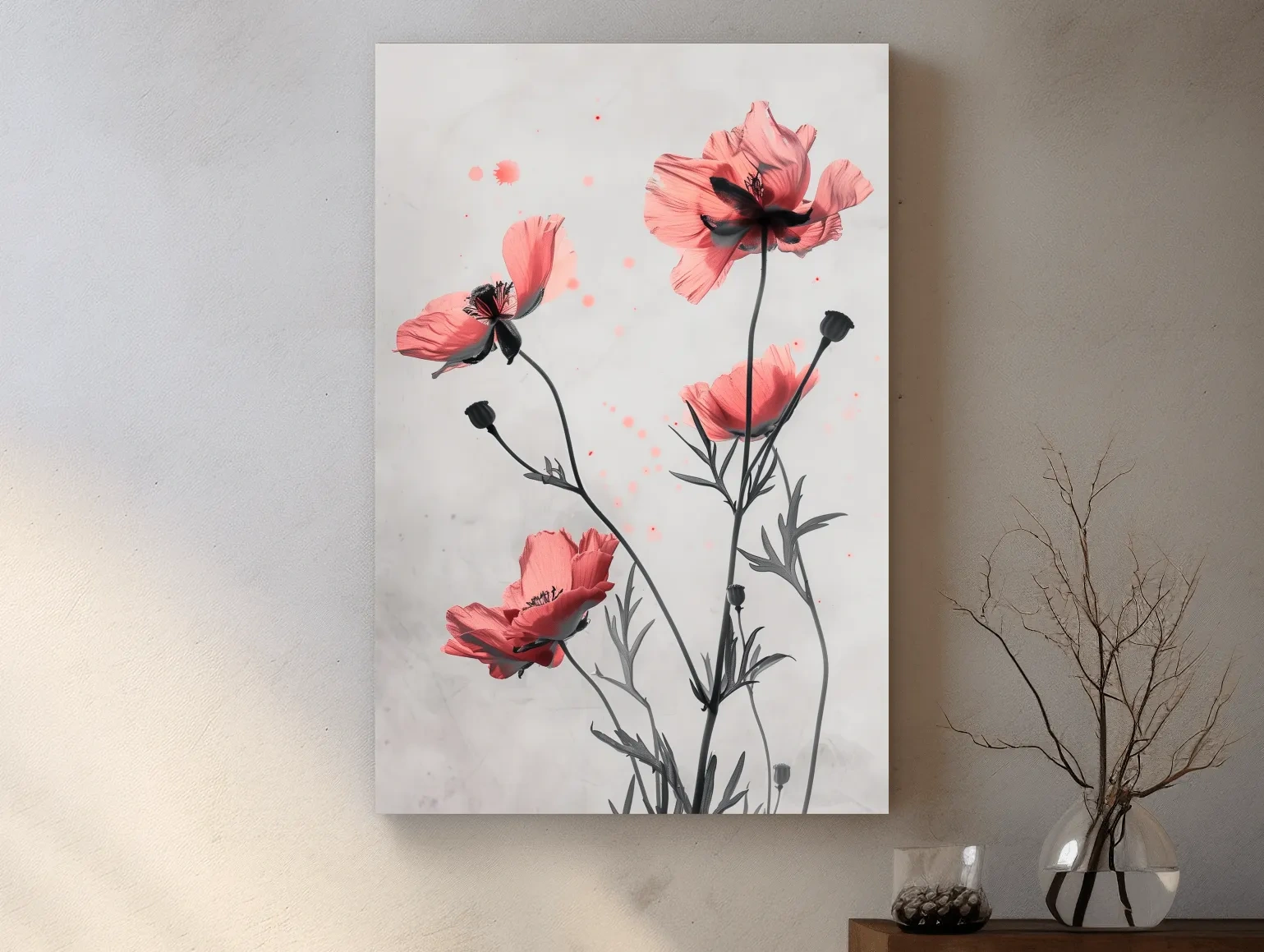 Poppy Flowers Watercolor Illustration - Minimalist Botanical Wall Art