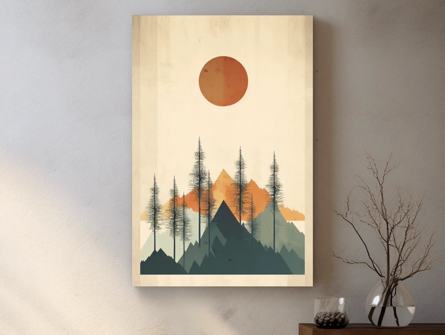 Minimalist Mountain Landscape Illustration - Modern Scandinavian Wall Art