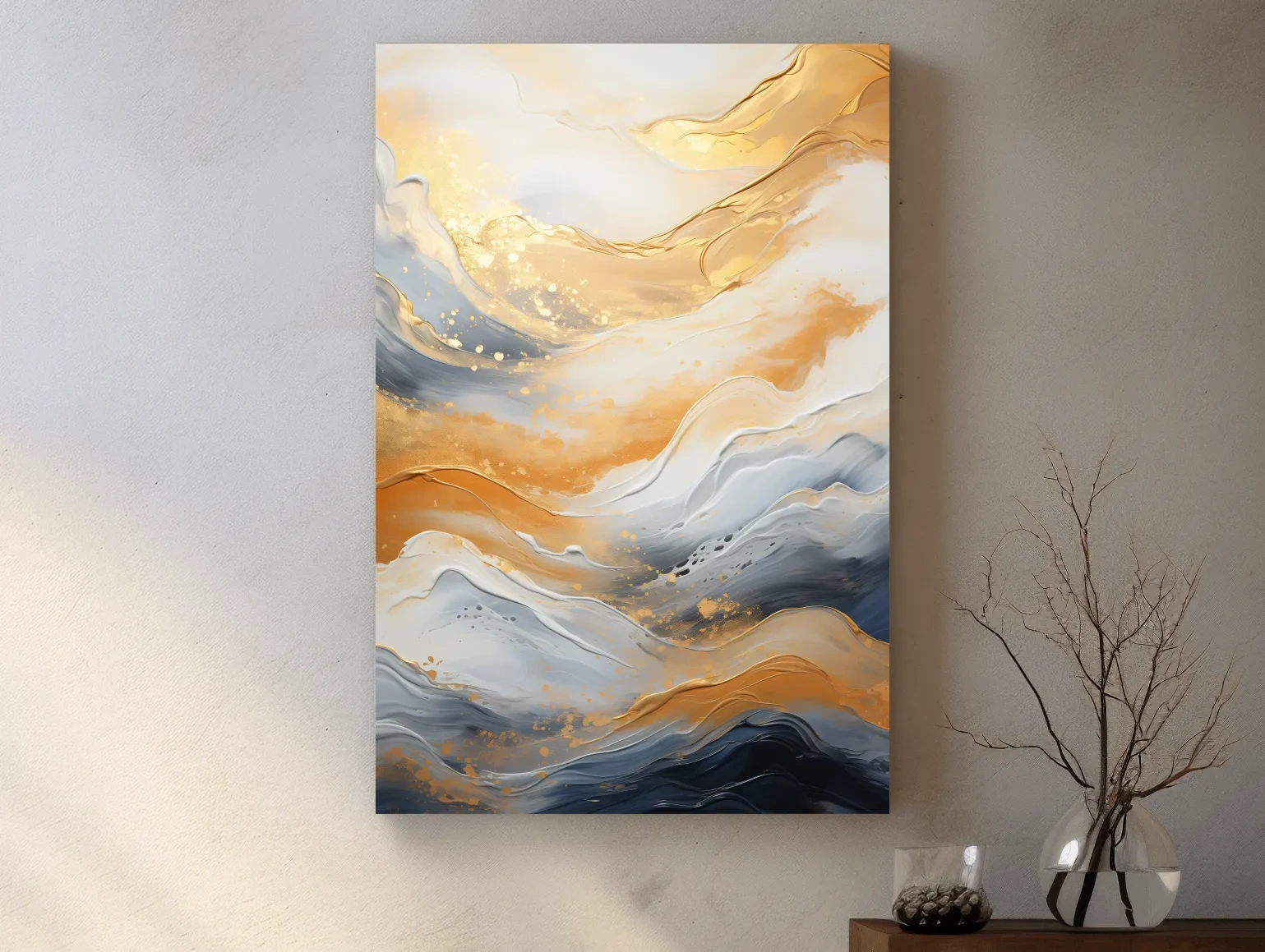 Gold White Marble Swirl Abstract - Modern Alcohol Ink Wall Art