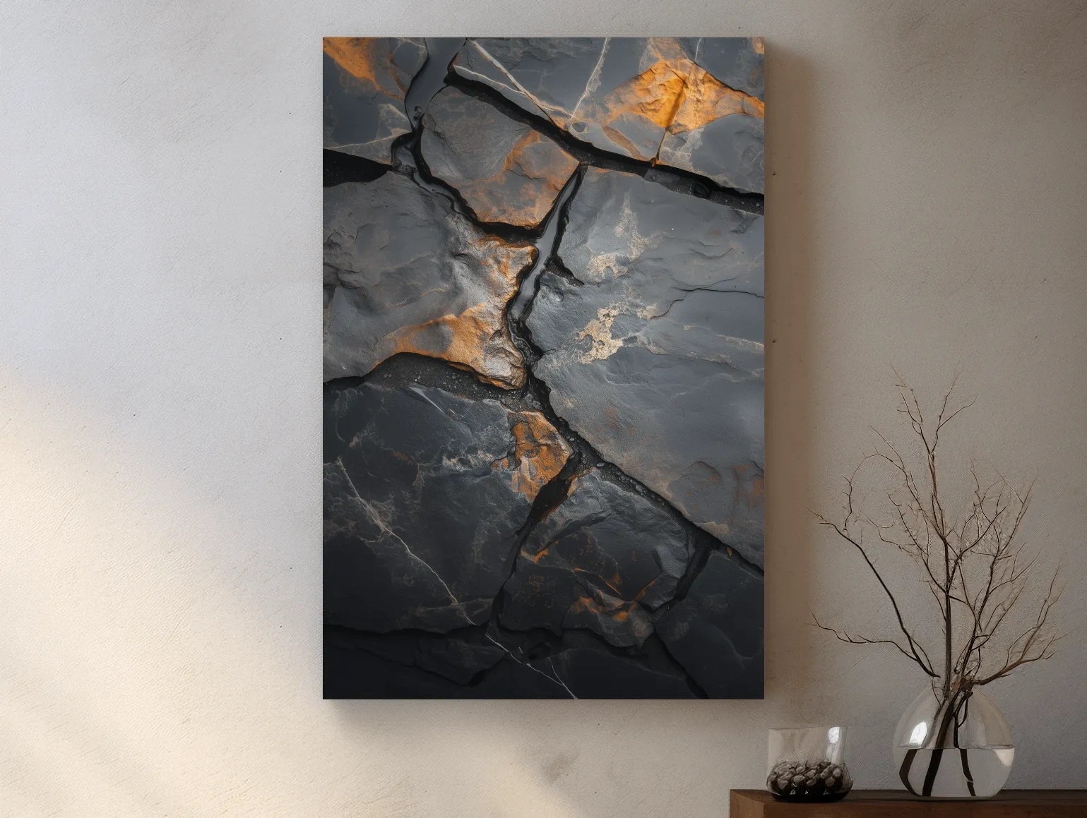 Charcoal Slate Stone Texture Organic Artwork - Modern Abstract Geology Wall Art