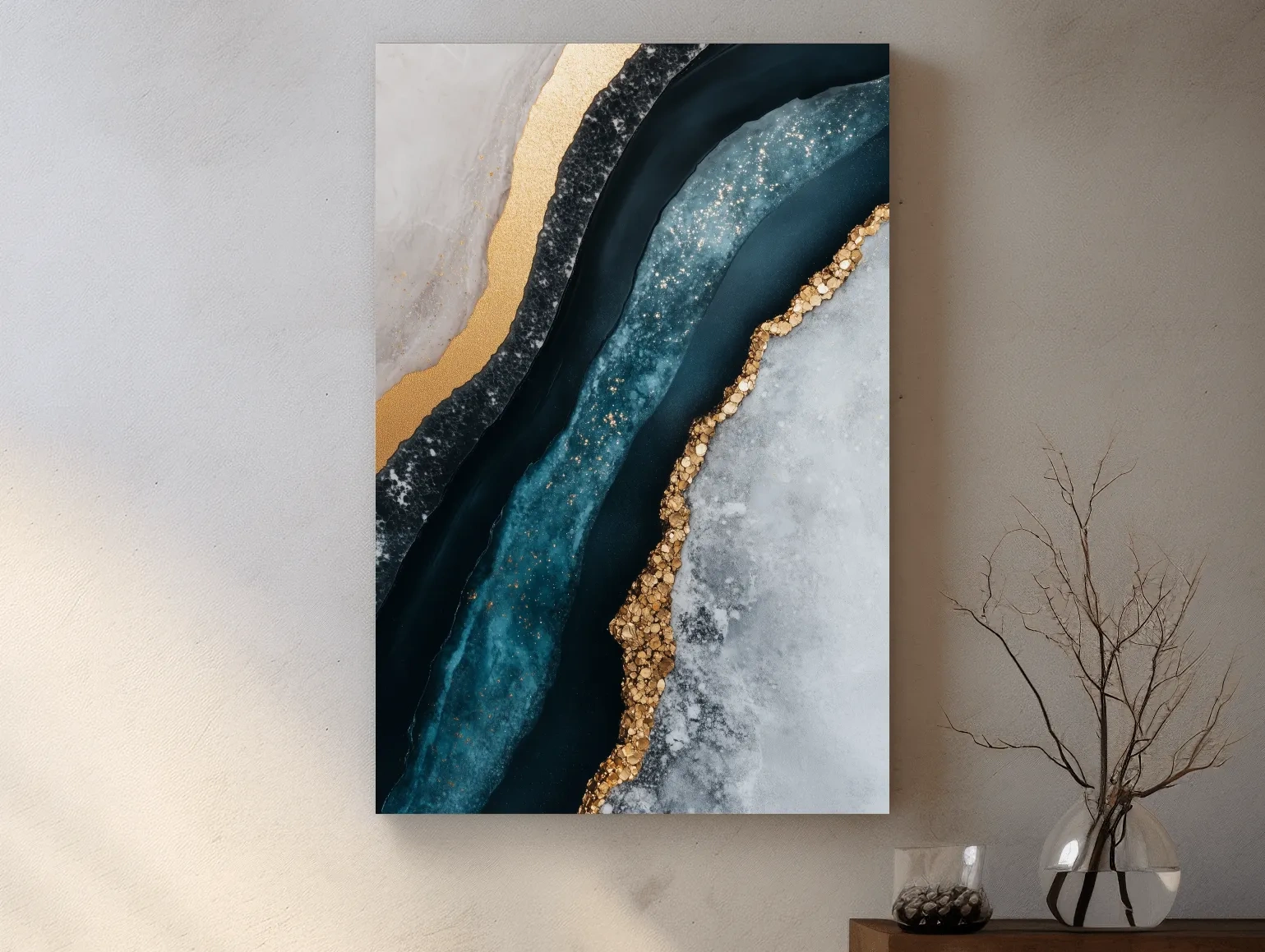 Elegant Gold Natural Geode Abstract - Modern Resin Style Wall Art