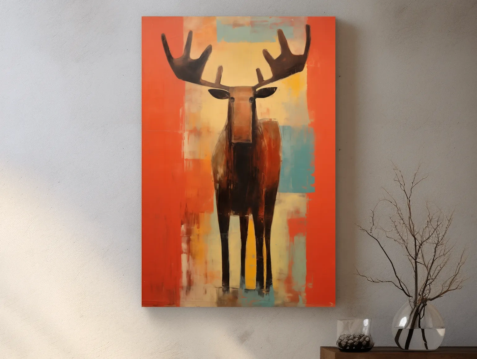 Expressionist style painting of a moose, abstract artwork