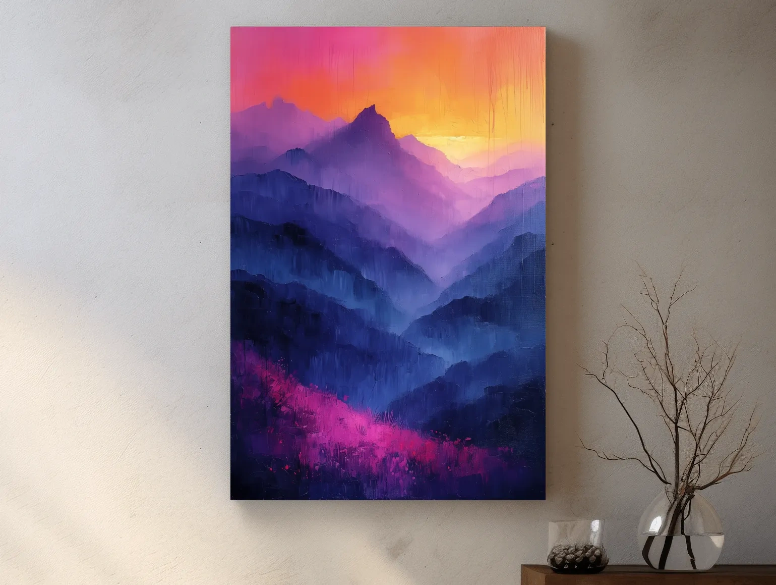 Vibrant Abstract Sunset Mountain Layers - Colorful Contemporary Wall Art