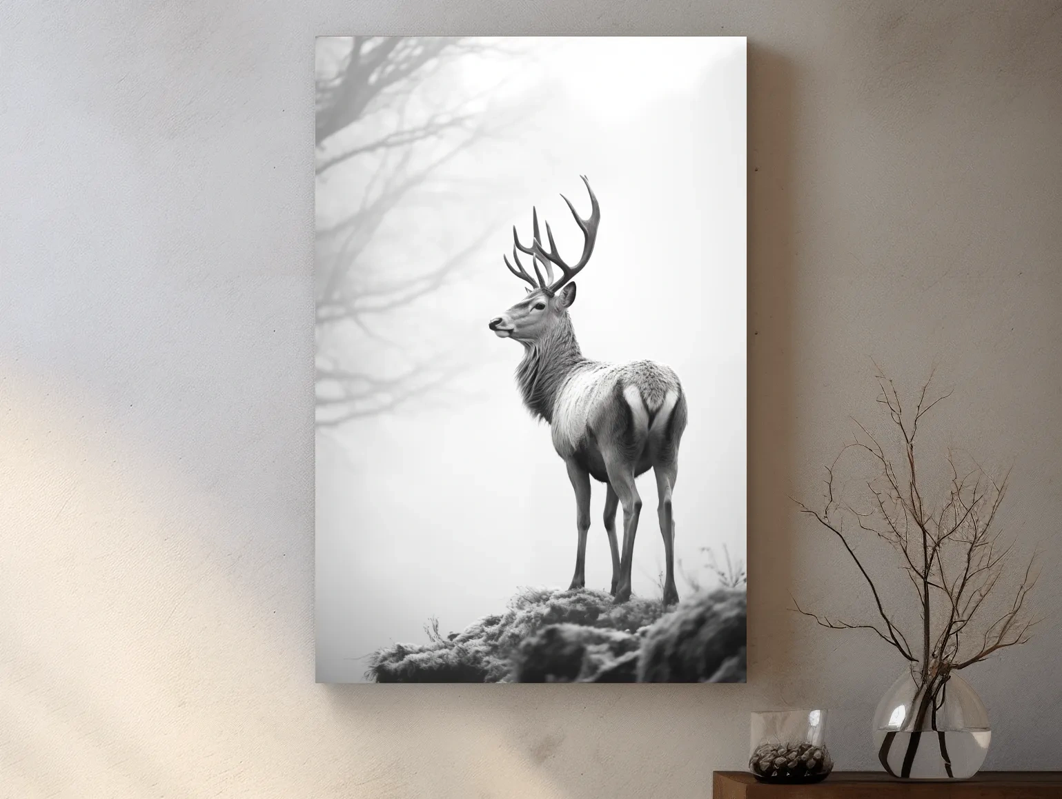 Black And White Stag Portrait - Minimalist Wildlife Photography Wall Art
