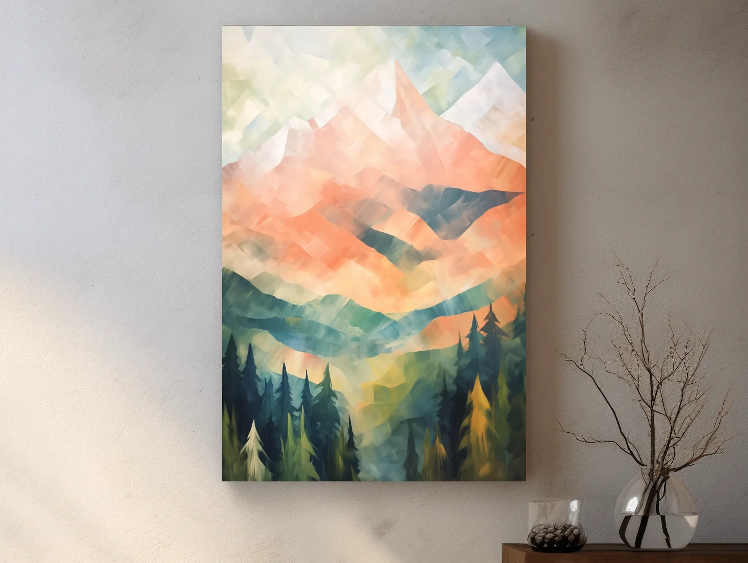 Abstract Pastel Alpine Sunrise Landscape - Colorful Forest Wall Art