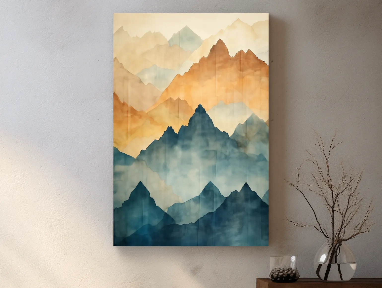 Foggy Layered Mountain Watercolor Landscape - Abstract Wall Art