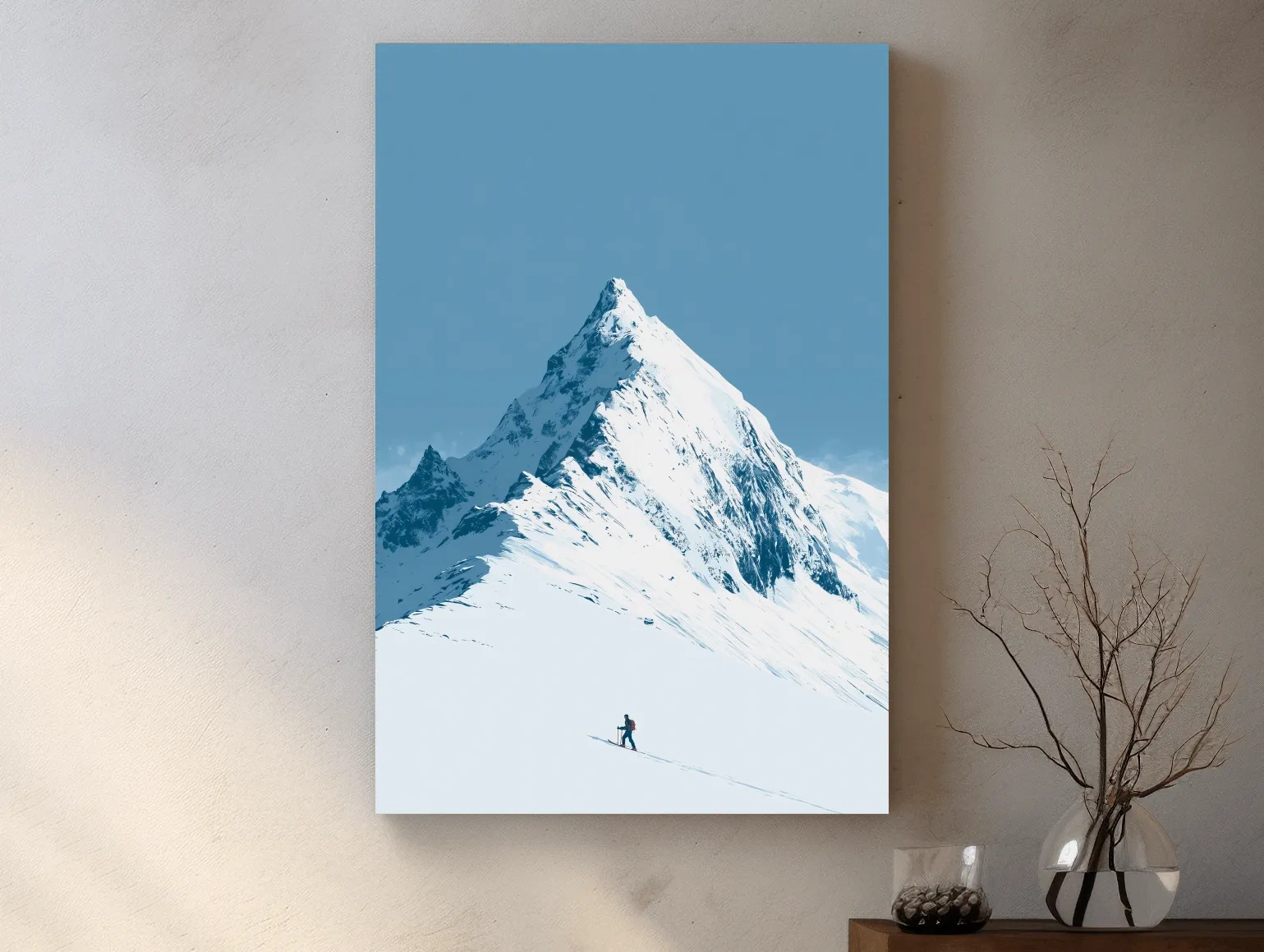 Snowy Alpine Peak Backcountry Skier - Minimalist Mountain Wall Art