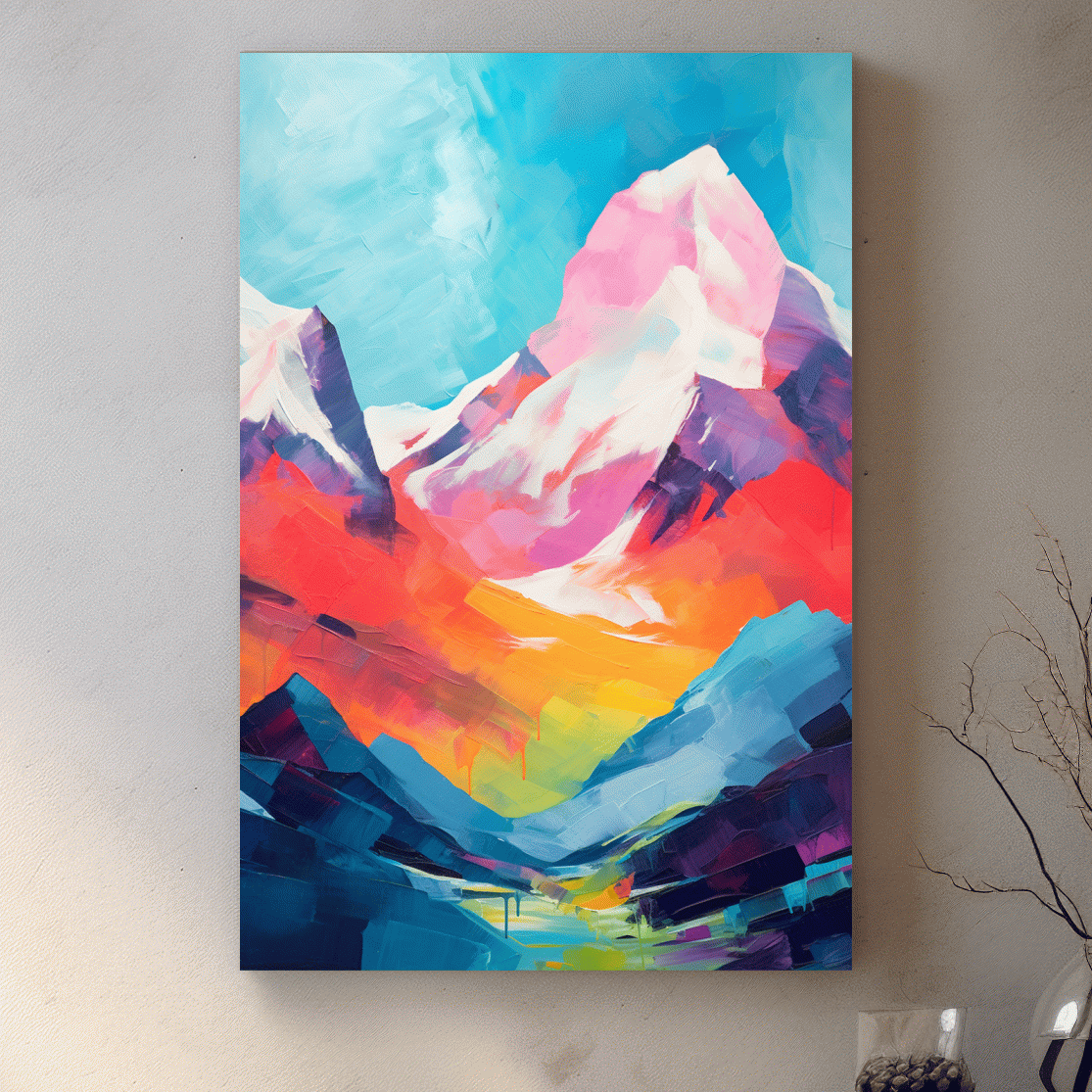 Colourful abstract mountain painting