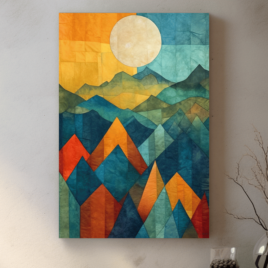 Abstract stained glass style mountain artwork