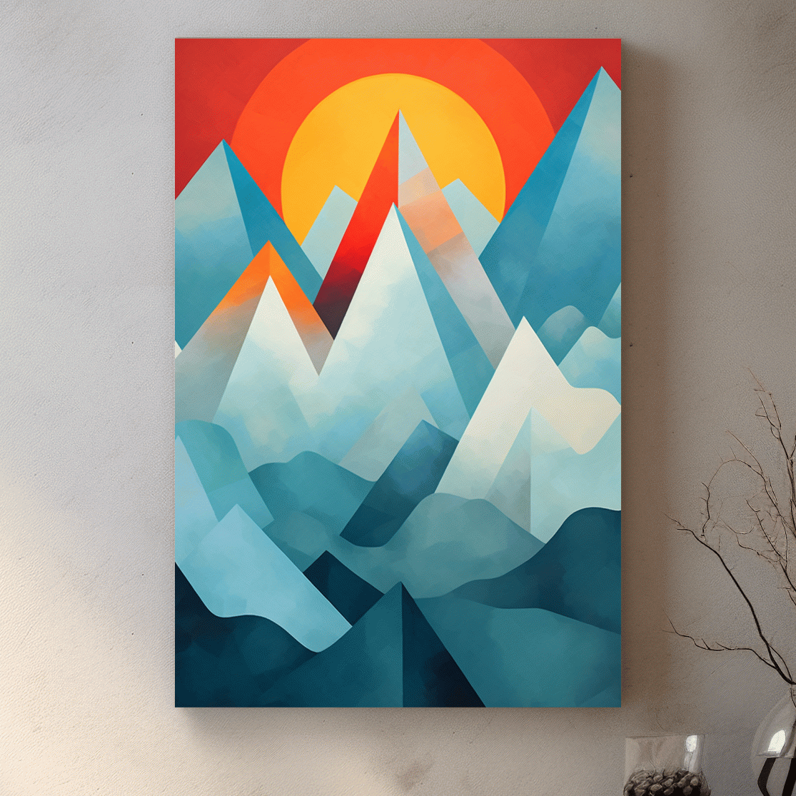 Abstract suprematism sunset mountain painting