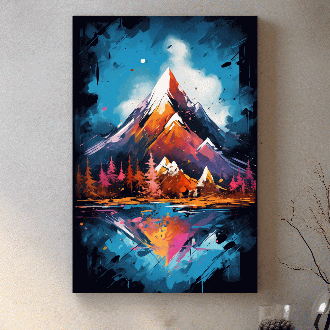 Abstract dynamic mountain painting