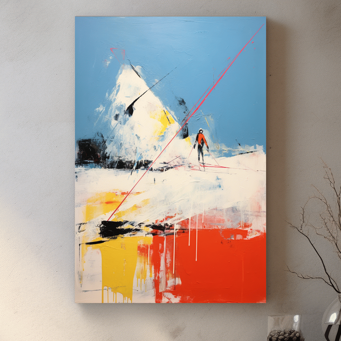 Expressionist Abstract Skiier Mountain Peak Painting - Winter Sports Wall Art