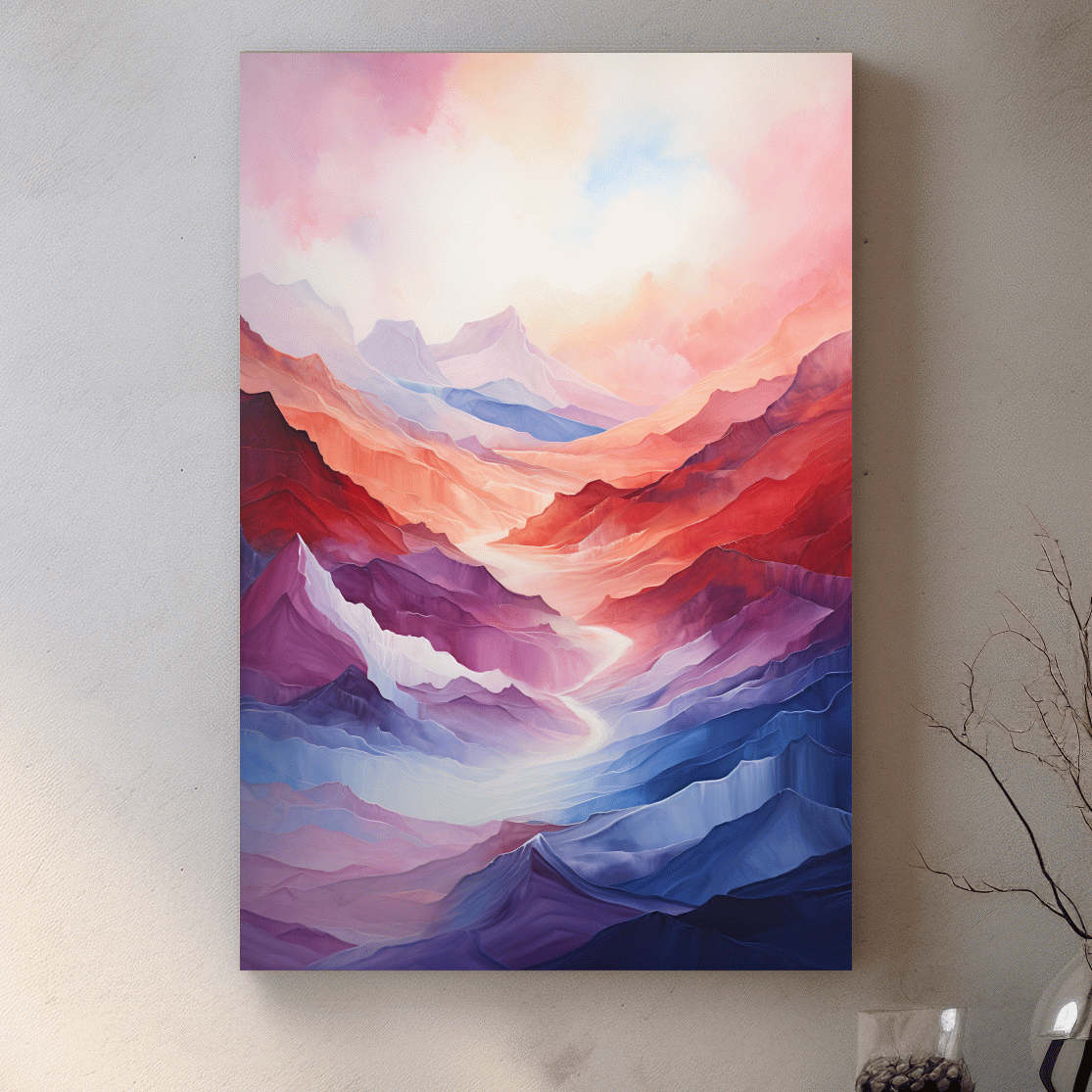 Abstract art, colourful mountainous valley