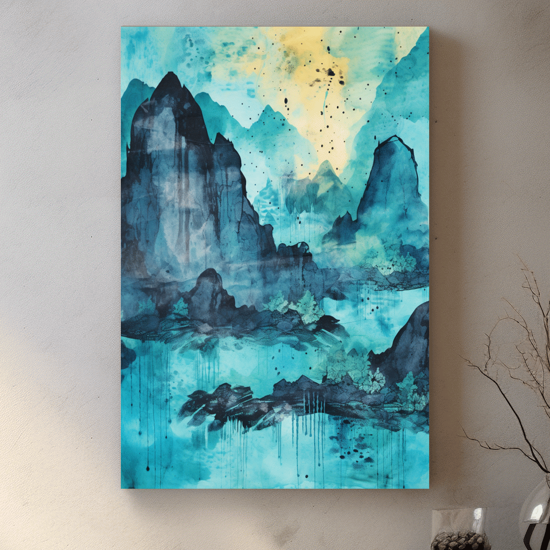 Abstract painting of a mountainous landscape