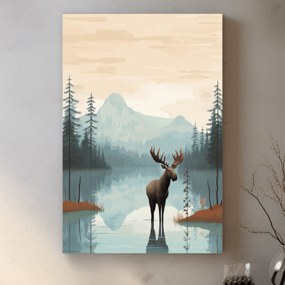 Childrens illustration of a moose in the mountains