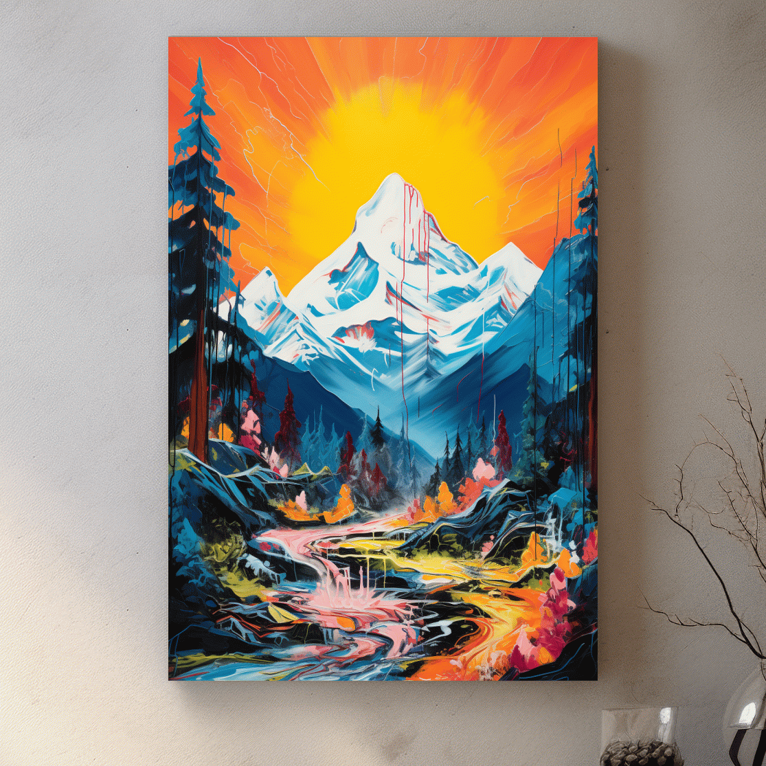 Vibrant painting of sunset over a glacier