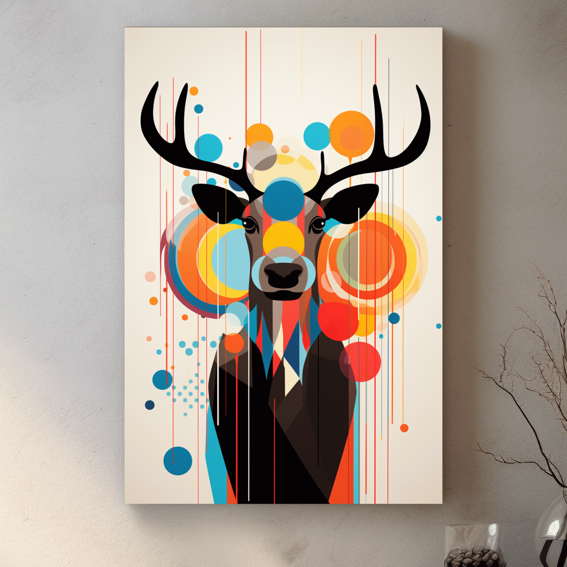 Abstract deer illustration, mid century style art