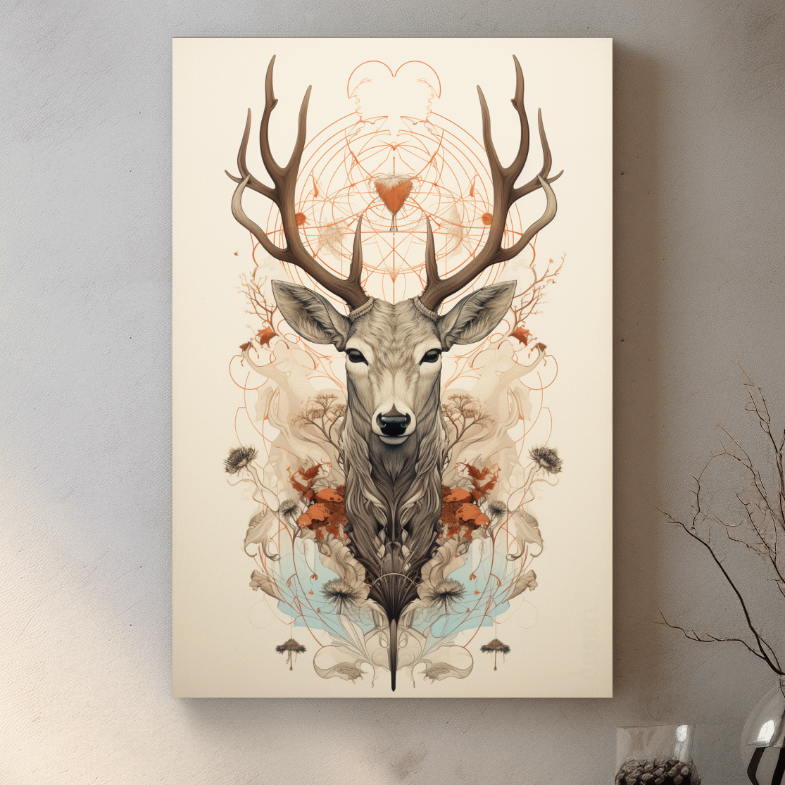 Ornate floral illustration of an elegant deers head