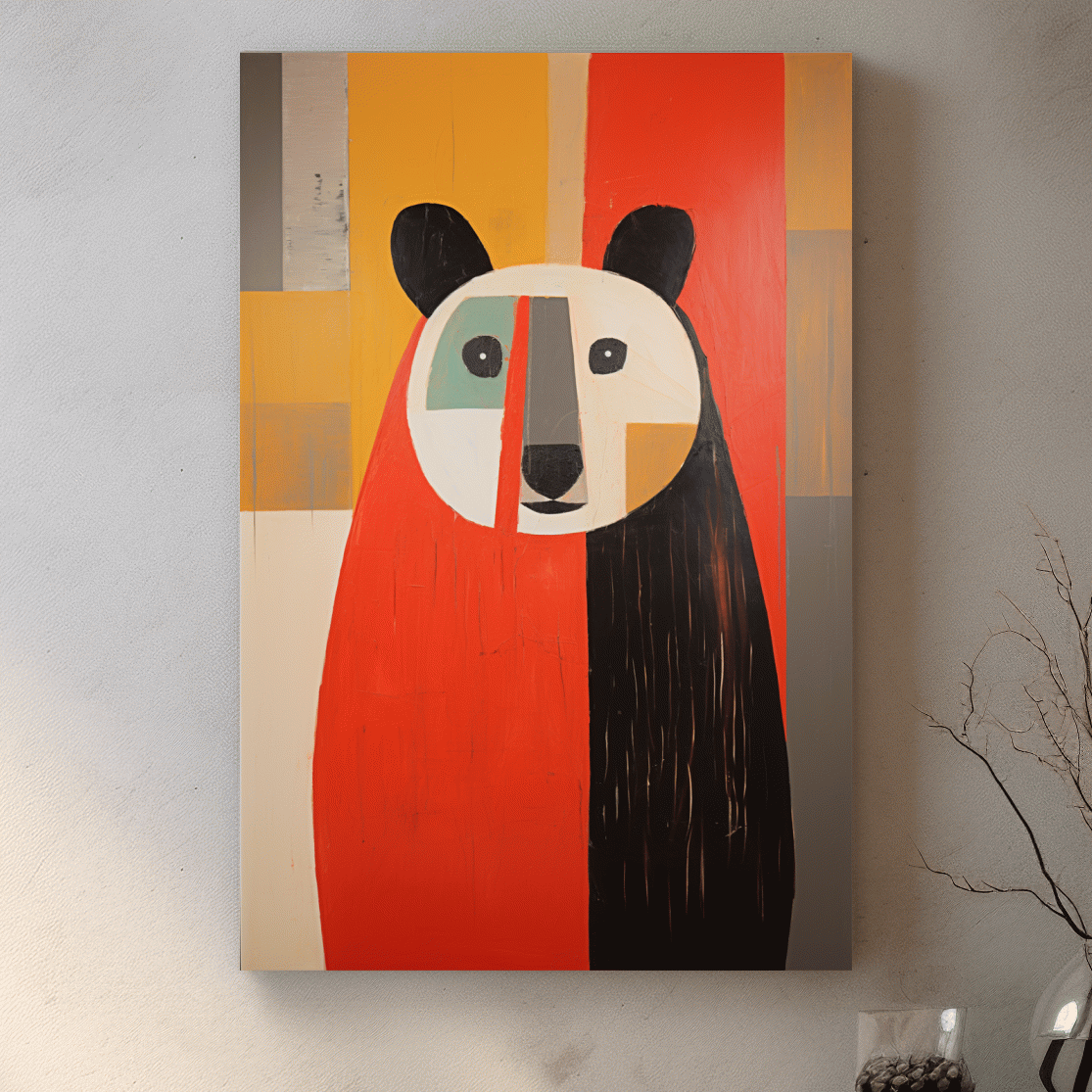 Quirky simplistic painting of a bear on wood