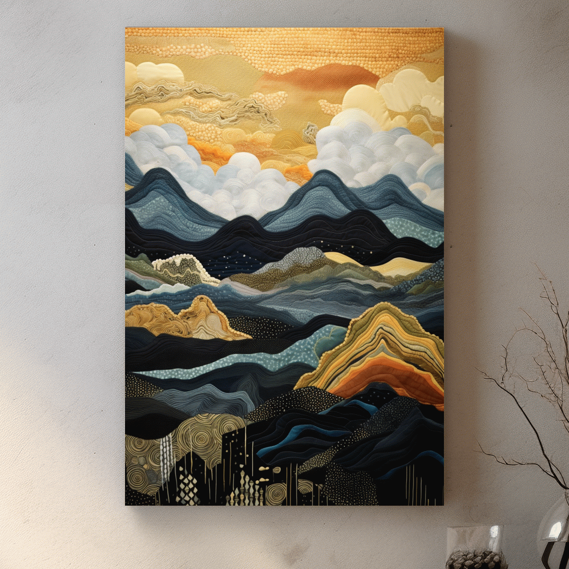 Textured Abstract Mountain Range Sunset - Layered Landscape Wall Art
