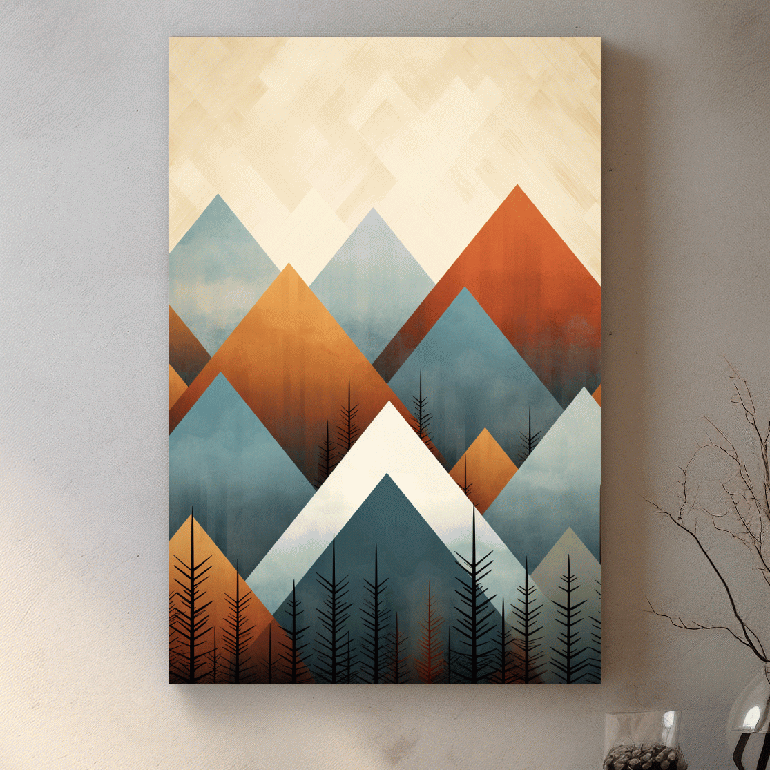 Geometric triangular mountain patterns - mid century style art