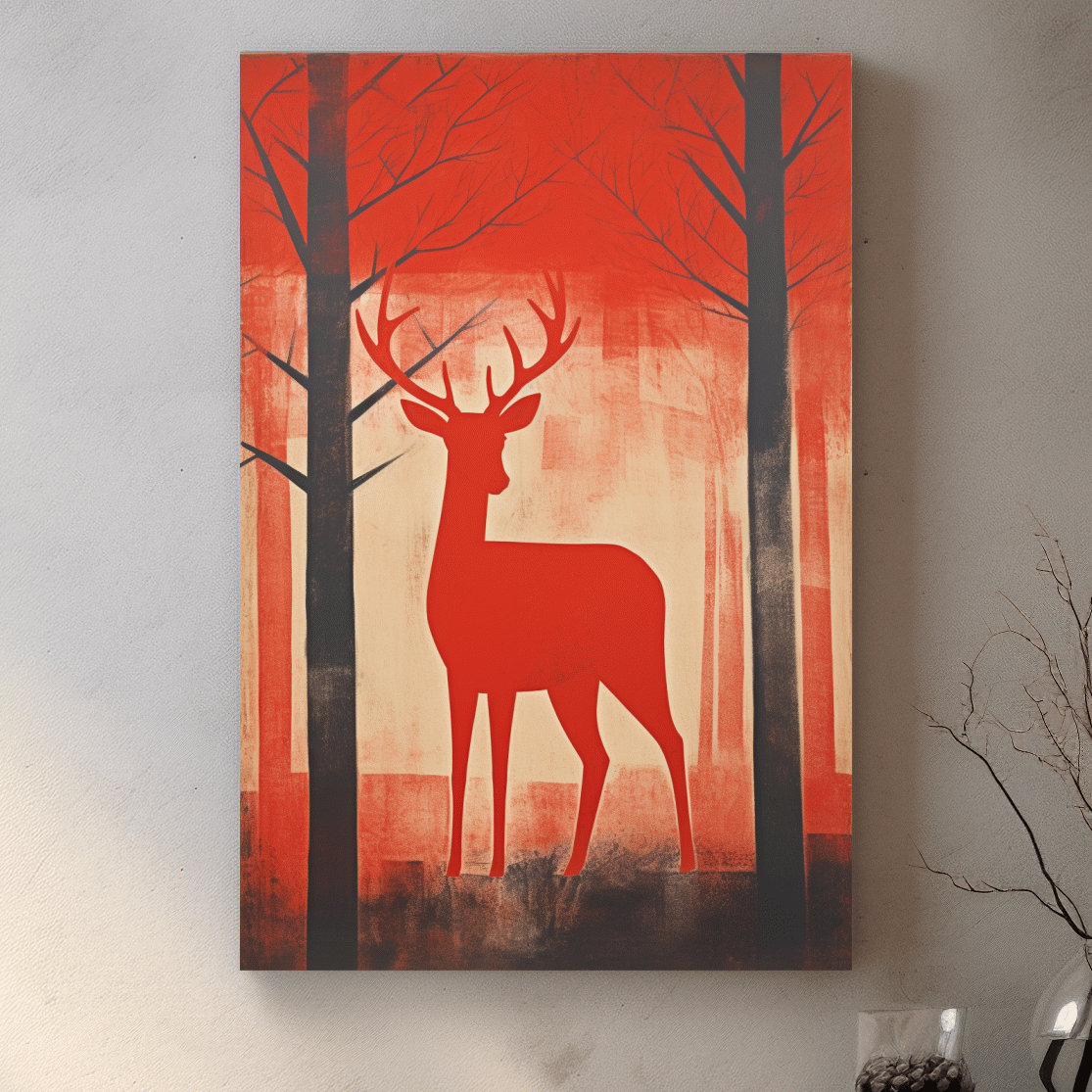 Rustic silhouette painting of a deer in the forest