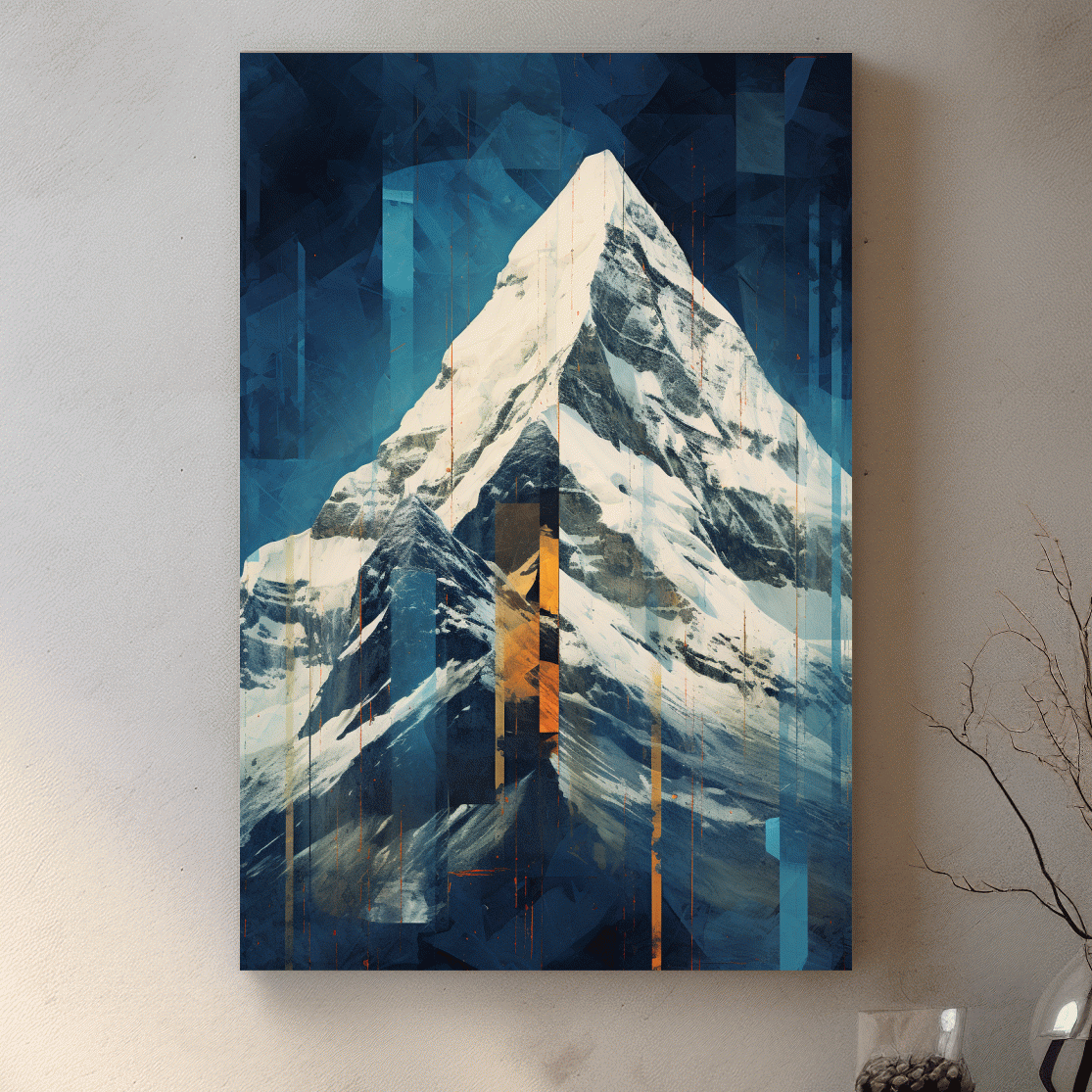 Glitch art style mountain art painting of a snowy glacier