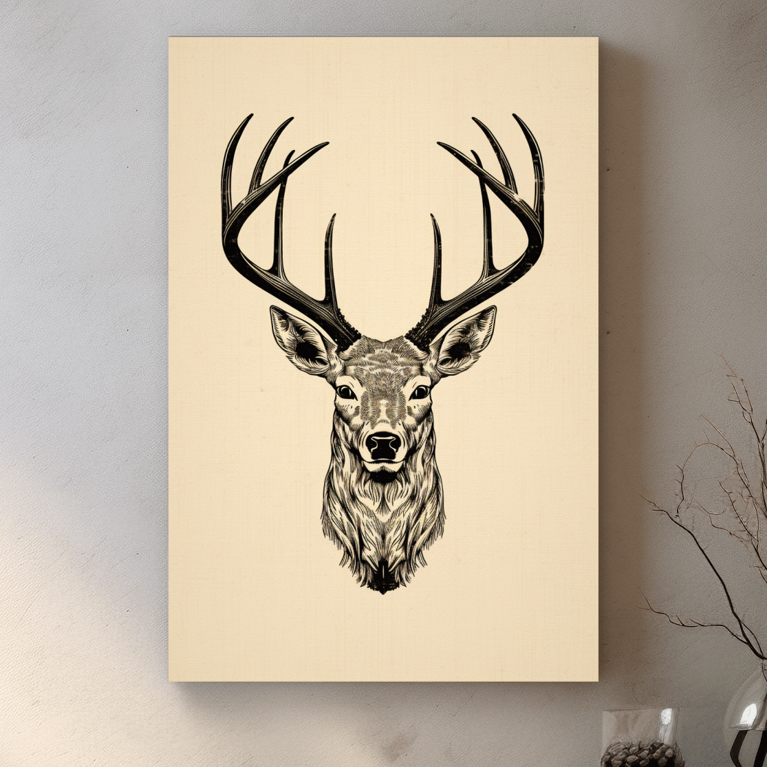 Sepia tone tattoo style illustration of a deers head