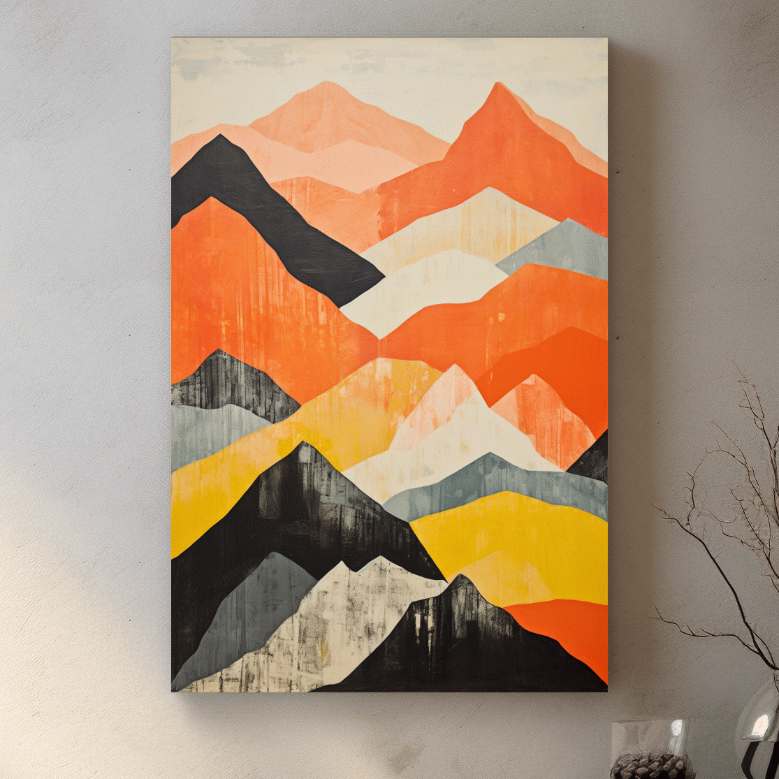 Textured pattern painting of mountain shapes