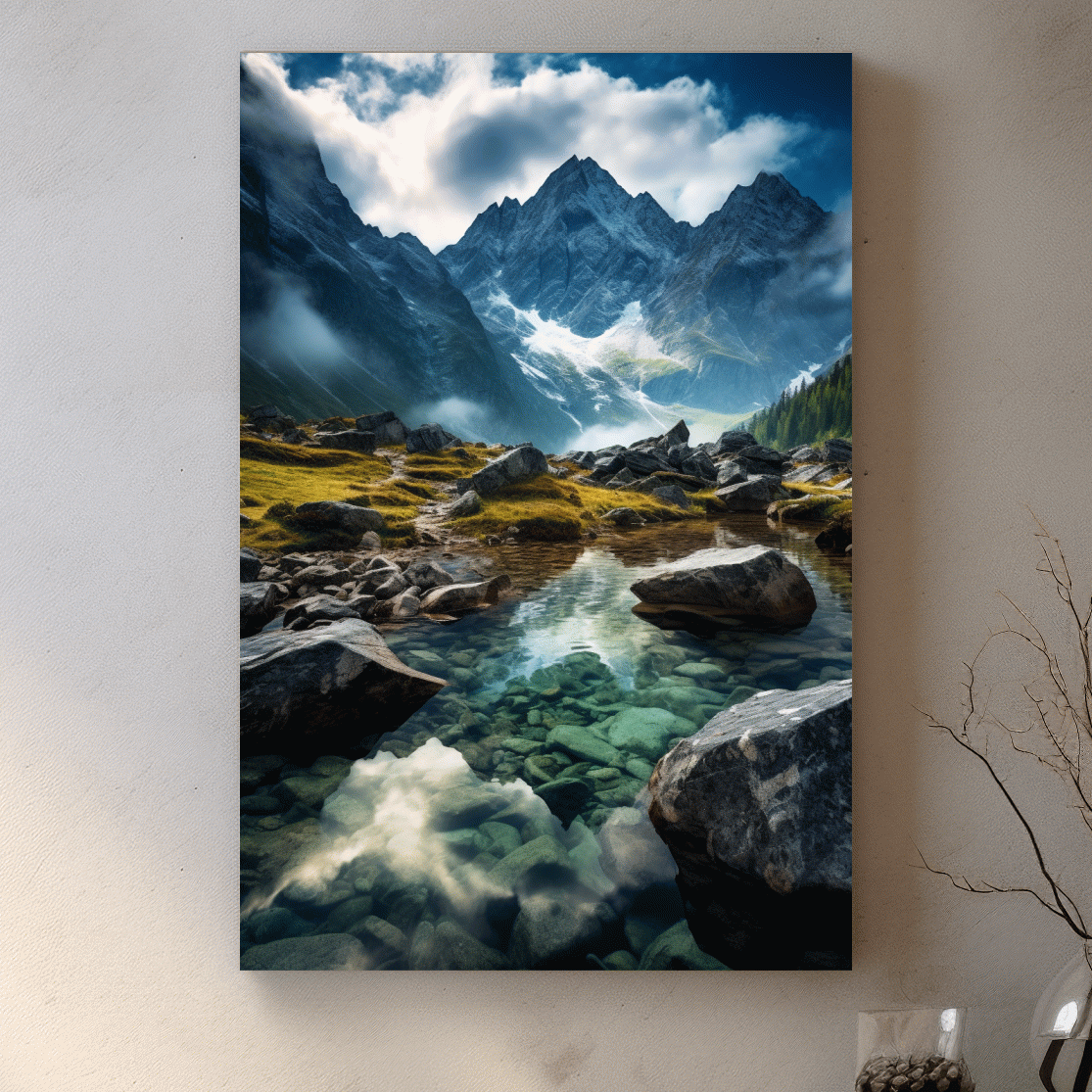 Moody Alpine Mountain Lake Reflection - Dramatic Landscape Photography Wall Art