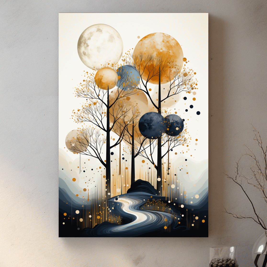 Chic boho style art of surreal trees