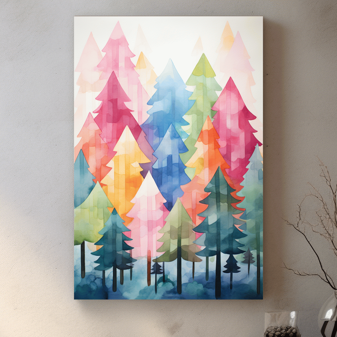 Watercolour painting art, a colorful dreamy forest