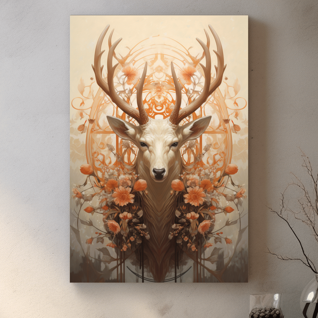 Elegant floral artwork of a beautiful deer head