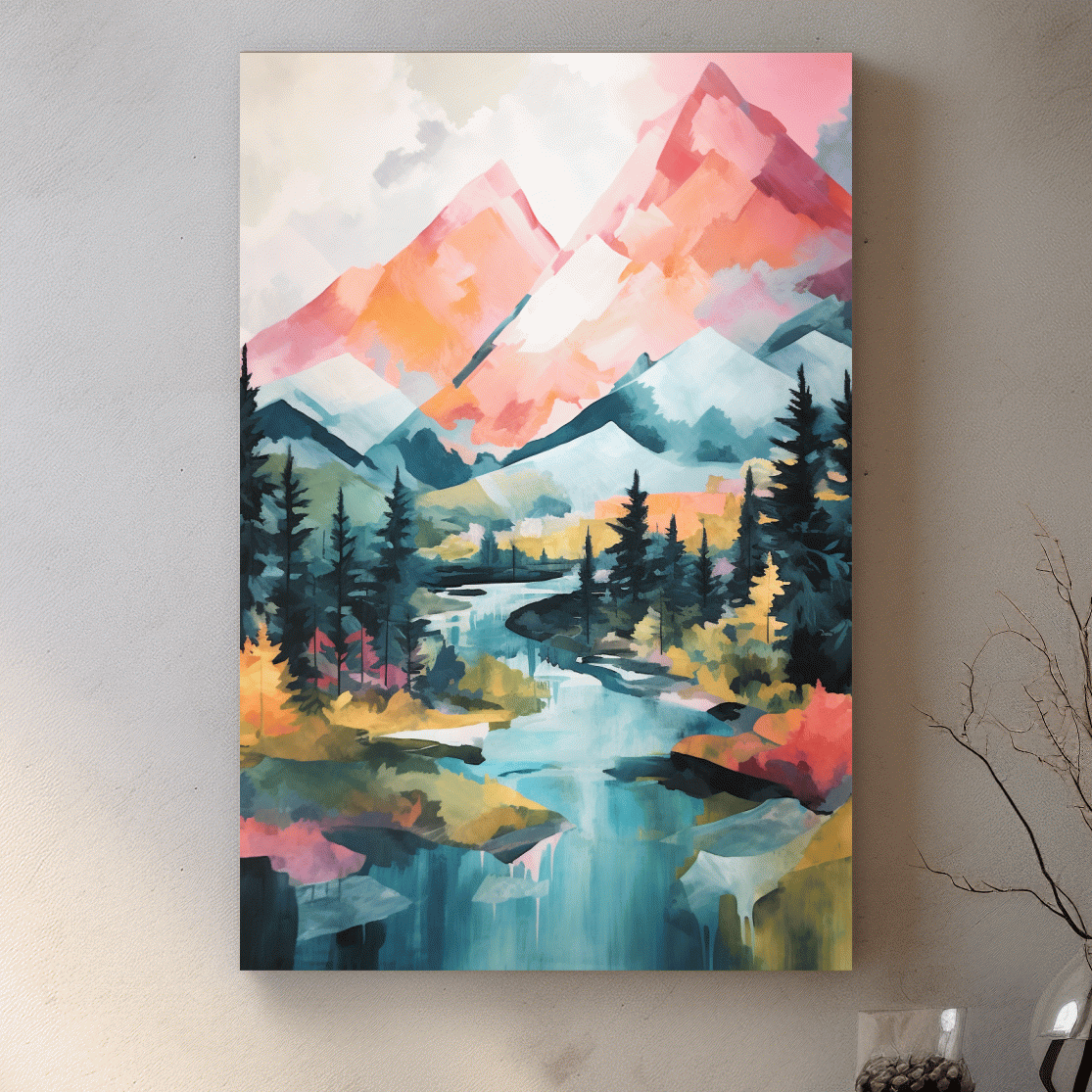 Colourful mountain painting artwork