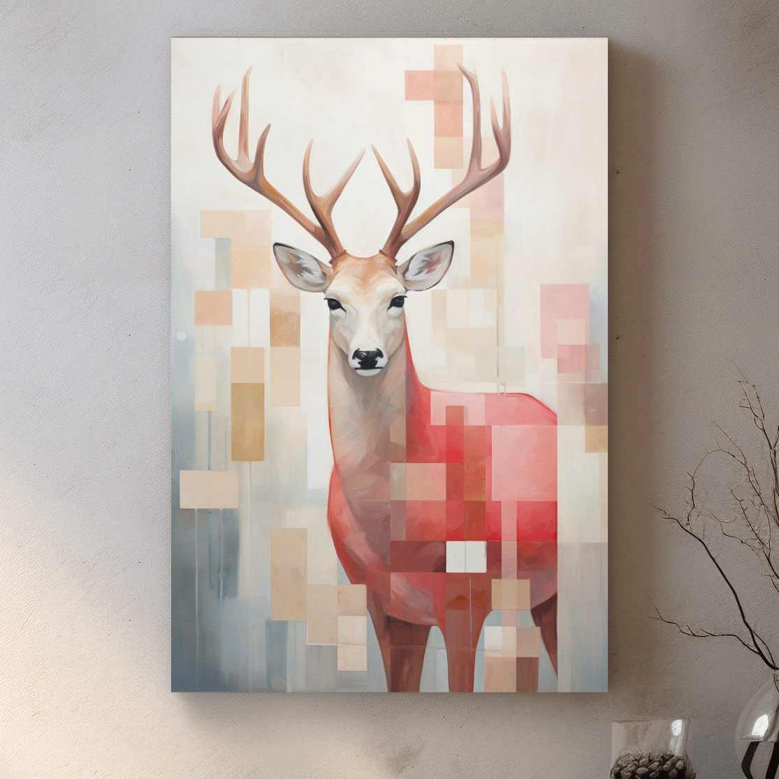 Abstract painting of a deer with geometric shapes